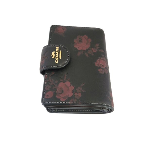 Coach CCR20 Medium Corner Zip Floral Print Bifold Wallet Pebbled Leather Wine - Picture 4 of 7